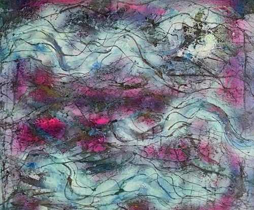 Ocean Waves at Night Reverse Direction and Let the Colour Reach out to You acrylic, acrylic lacquer, watercolor, pastel, water from the ocean on canvas